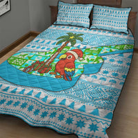 Honduras Christmas Quilt Bed Set with Santa Parrot Palm Tree and Tropical Gift Pattern Design - Wonder Print Shop