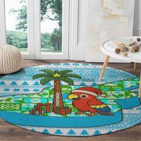 Honduras Christmas Round Carpet with Santa Parrot Palm Tree and Tropical Gift Pattern Design - Wonder Print Shop