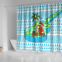 Honduras Christmas Shower Curtain with Santa Parrot Palm Tree and Tropical Gift Pattern Design - Wonder Print Shop