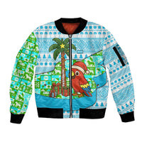 Honduras Christmas Sleeve Zip Bomber Jacket with Santa Parrot Palm Tree and Tropical Gift Pattern Design - Wonder Print Shop