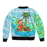 Honduras Christmas Sleeve Zip Bomber Jacket with Santa Parrot Palm Tree and Tropical Gift Pattern Design - Wonder Print Shop