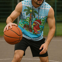 Honduras Christmas Sleeveless Hoodie with Santa Parrot Palm Tree and Tropical Gift Pattern Design - Wonder Print Shop