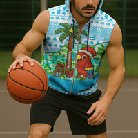 Honduras Christmas Sleeveless Zip Hoodie with Santa Parrot Palm Tree and Tropical Gift Pattern Design - Wonder Print Shop