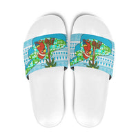 Honduras Christmas Slide Sandals with Santa Parrot Palm Tree and Tropical Gift Pattern Design - Wonder Print Shop