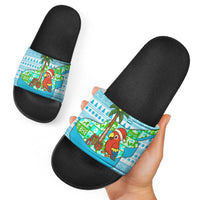 Honduras Christmas Slide Sandals with Santa Parrot Palm Tree and Tropical Gift Pattern Design - Wonder Print Shop