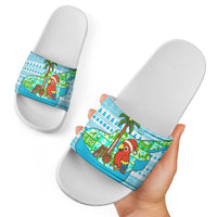 Honduras Christmas Slide Sandals with Santa Parrot Palm Tree and Tropical Gift Pattern Design - Wonder Print Shop