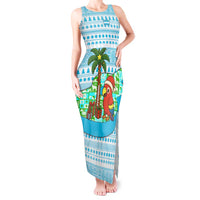 Honduras Christmas Tank Maxi Dress with Santa Parrot Palm Tree and Tropical Gift Pattern Design - Wonder Print Shop