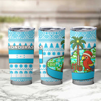Honduras Christmas Tumbler Cup with Santa Parrot Palm Tree and Tropical Gift Pattern Design - Wonder Print Shop