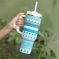 Honduras Christmas Tumbler With Handle with Santa Parrot Palm Tree and Tropical Gift Pattern Design - Wonder Print Shop