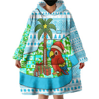 Honduras Christmas Wearable Blanket Hoodie with Santa Parrot Palm Tree and Tropical Gift Pattern Design - Wonder Print Shop