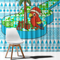 Honduras Christmas Window Curtain with Santa Parrot Palm Tree and Tropical Gift Pattern Design - Wonder Print Shop