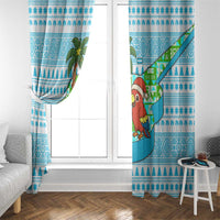 Honduras Christmas Window Curtain with Santa Parrot Palm Tree and Tropical Gift Pattern Design - Wonder Print Shop
