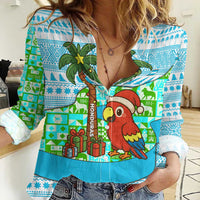Honduras Christmas Women Casual Shirt with Santa Parrot Palm Tree and Tropical Gift Pattern Design - Wonder Print Shop