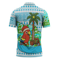 Honduras Christmas Zipper Polo Shirt with Santa Parrot Palm Tree and Tropical Gift Pattern Design - Wonder Print Shop