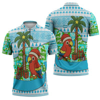 Honduras Christmas Zipper Polo Shirt with Santa Parrot Palm Tree and Tropical Gift Pattern Design - Wonder Print Shop