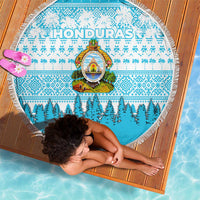 Honduras Christmas Beach Blanket with National Emblem Palm Trees and Snowflake Pattern Design - Wonder Print Shop