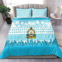 Honduras Christmas Bedding Set with National Emblem Palm Trees and Snowflake Pattern Design - Wonder Print Shop