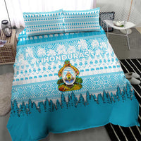Honduras Christmas Bedding Set with National Emblem Palm Trees and Snowflake Pattern Design - Wonder Print Shop
