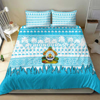 Honduras Christmas Bedding Set with National Emblem Palm Trees and Snowflake Pattern Design - Wonder Print Shop
