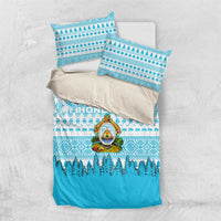 Honduras Christmas Bedding Set with National Emblem Palm Trees and Snowflake Pattern Design - Wonder Print Shop