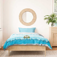 Honduras Christmas Bedding Set with National Emblem Palm Trees and Snowflake Pattern Design - Wonder Print Shop