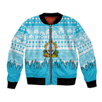 Honduras Christmas Bomber Jacket with National Emblem Palm Trees and Snowflake Pattern Design - Wonder Print Shop