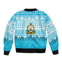 Honduras Christmas Bomber Jacket with National Emblem Palm Trees and Snowflake Pattern Design - Wonder Print Shop