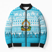 Honduras Christmas Bomber Puffer Jacket with National Emblem Palm Trees and Snowflake Pattern Design - Wonder Print Shop