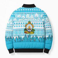 Honduras Christmas Bomber Puffer Jacket with National Emblem Palm Trees and Snowflake Pattern Design - Wonder Print Shop