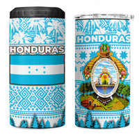 Honduras Christmas 4 in 1 Can Cooler Tumbler with National Emblem Palm Trees and Snowflake Pattern Design - Wonder Print Shop