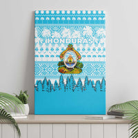 Honduras Christmas Canvas Wall Art with National Emblem Palm Trees and Snowflake Pattern Design - Wonder Print Shop
