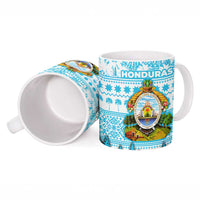 Honduras Christmas Ceramic Mug with National Emblem Palm Trees and Snowflake Pattern Design - Wonder Print Shop