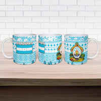 Honduras Christmas Ceramic Mug with National Emblem Palm Trees and Snowflake Pattern Design - Wonder Print Shop
