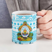 Honduras Christmas Ceramic Mug with National Emblem Palm Trees and Snowflake Pattern Design - Wonder Print Shop