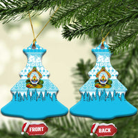 Honduras Christmas Ceramic Ornament with National Emblem Palm Trees and Snowflake Pattern Design - Wonder Print Shop