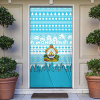 Honduras Christmas Door Cover with National Emblem Palm Trees and Snowflake Pattern Design - Wonder Print Shop