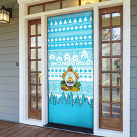 Honduras Christmas Door Cover with National Emblem Palm Trees and Snowflake Pattern Design - Wonder Print Shop