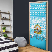 Honduras Christmas Door Cover with National Emblem Palm Trees and Snowflake Pattern Design - Wonder Print Shop