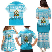 Honduras Christmas Family Matching Puletasi and Hawaiian Shirt with National Emblem Palm Trees and Snowflake Pattern Design - Wonder Print Shop
