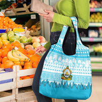 Honduras Christmas Grocery Bag with National Emblem Palm Trees and Snowflake Pattern Design - Wonder Print Shop