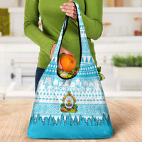 Honduras Christmas Grocery Bag with National Emblem Palm Trees and Snowflake Pattern Design - Wonder Print Shop