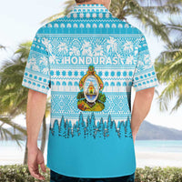 Honduras Christmas Hawaiian Shirt with National Emblem Palm Trees and Snowflake Pattern Design - Wonder Print Shop