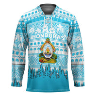 Honduras Christmas Hockey Jersey with National Emblem Palm Trees and Snowflake Pattern Design - Wonder Print Shop