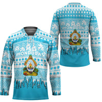 Honduras Christmas Hockey Jersey with National Emblem Palm Trees and Snowflake Pattern Design - Wonder Print Shop