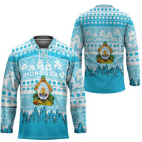 Honduras Christmas Hockey Jersey with National Emblem Palm Trees and Snowflake Pattern Design - Wonder Print Shop