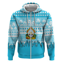 Honduras Christmas Hoodie with National Emblem Palm Trees and Snowflake Pattern Design - Wonder Print Shop