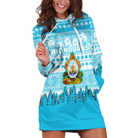 Honduras Christmas Hoodie Dress with National Emblem Palm Trees and Snowflake Pattern Design - Wonder Print Shop