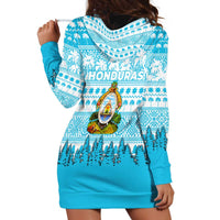 Honduras Christmas Hoodie Dress with National Emblem Palm Trees and Snowflake Pattern Design - Wonder Print Shop