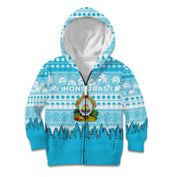 Honduras Christmas Kid Hoodie with National Emblem Palm Trees and Snowflake Pattern Design - Wonder Print Shop