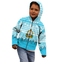 Honduras Christmas Kid Hoodie with National Emblem Palm Trees and Snowflake Pattern Design - Wonder Print Shop